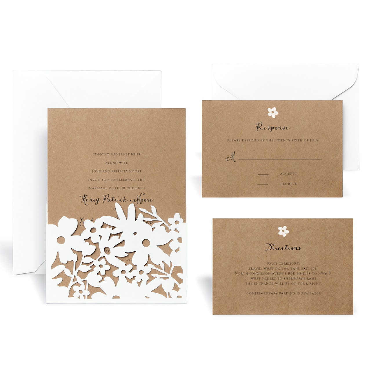 Laser-Cut Wrap-In Floral Wedding Invitation Kit By Celebrate It&#x2122;